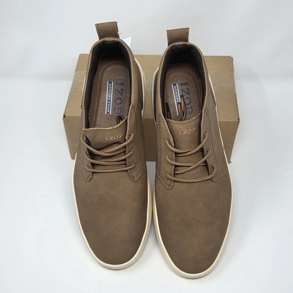 IZOD Palmer Mens Sz 8 Chukka Boots Brown Leather Round Toe Lace-up Shoes Sneaker